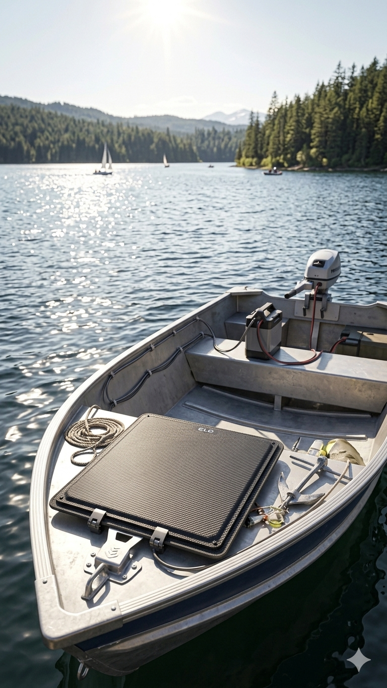 Solar panel on an aluminum boat