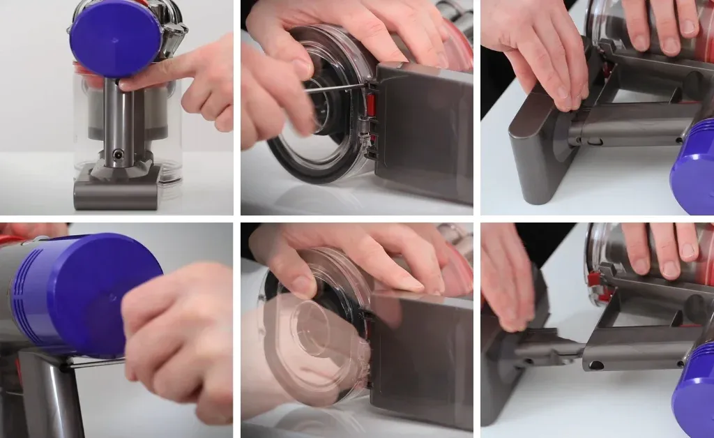 Unscrewing the 3 screws to remove old Dyson battery