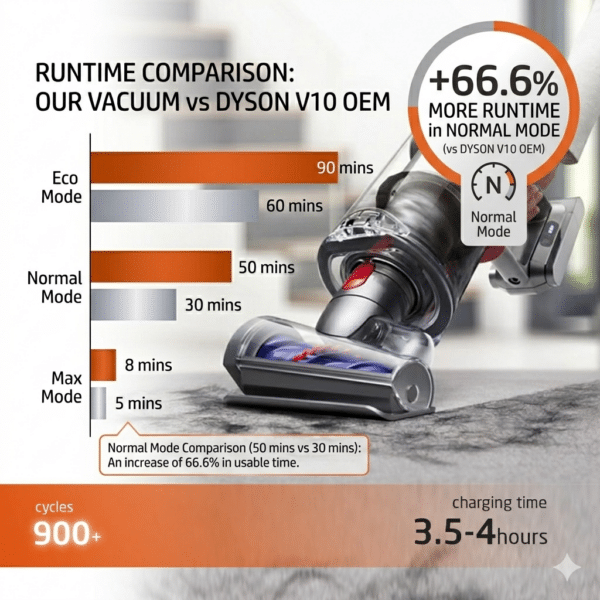ELO Dyson V10 Battery with One-Click Trigger — 67% Longer Runtime