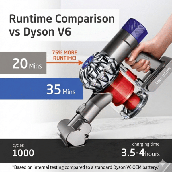 ELO Dyson V6 Battery with One-Click Trigger — 75% Longer Runtime