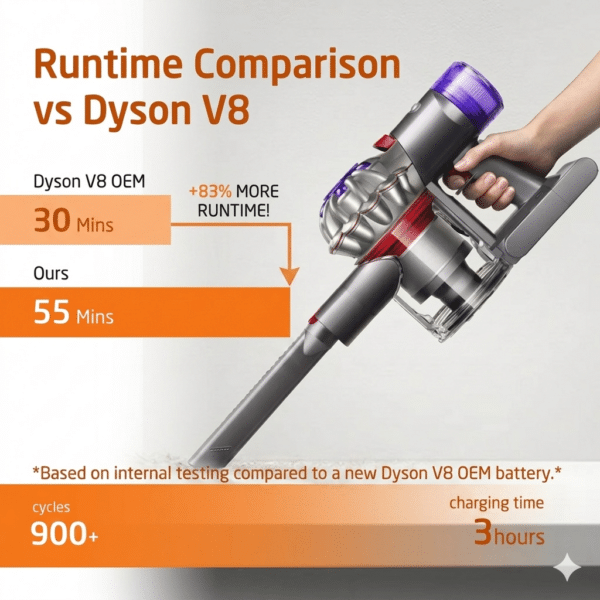 ELO Dyson V8 Battery with One-Click Trigger — Nearly 2x Runtime