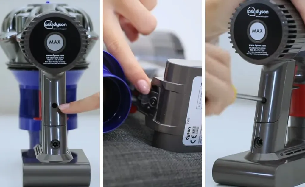 Removing old Dyson V6 battery with screwdriver